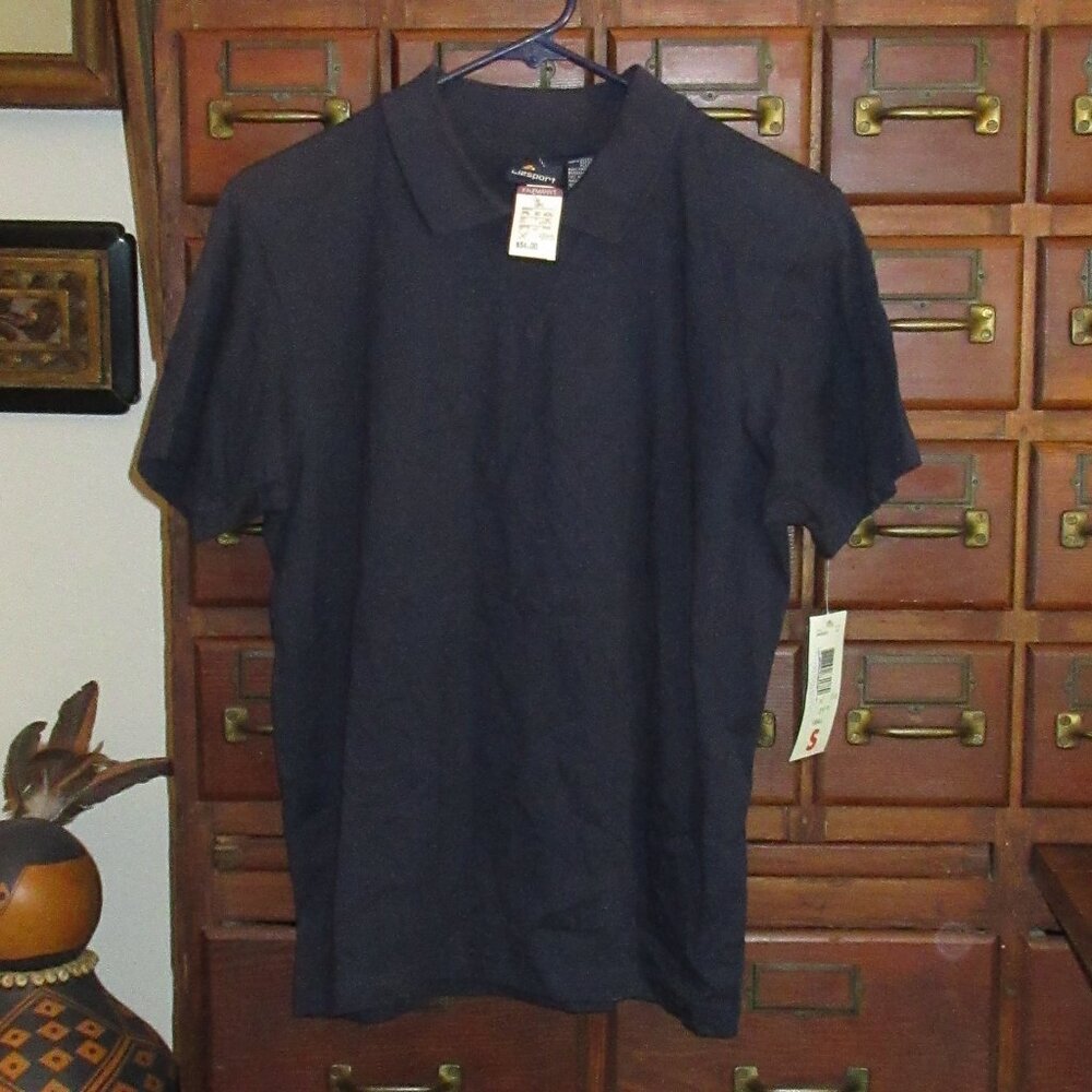 NWT LIZSPORT Small Short Sleeve Cotton Collared Navy Tee